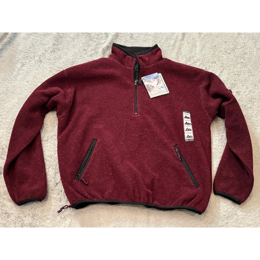 Outersport OT 2000 Tech Fleece Pullover Mens Large Burgundy 1/4 Zip Jacket NWT